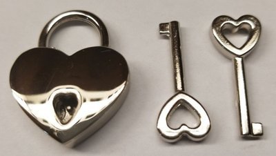 Heart Nickel Plated Chrome Pad Lock shine fancy keys jewelry box pouch small tiny