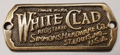 Antique Brass - Cast White Clad Ice Box Name Plate nameplate refrigerator Simmons