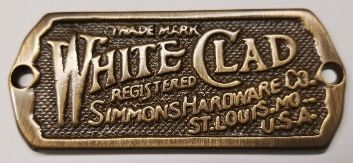 Antique Brass - Cast White Clad Ice Box Name Plate nameplate refrigerator Simmons