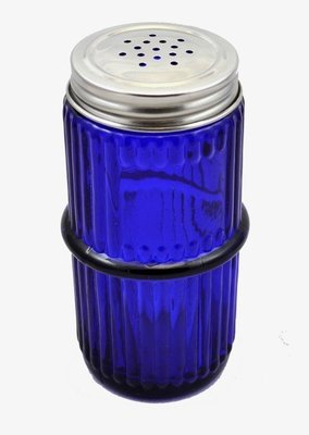 Blue Mission Style Glass Spice Jar with Lid - Hoosier, Sellers cabinet antique vintage rack
