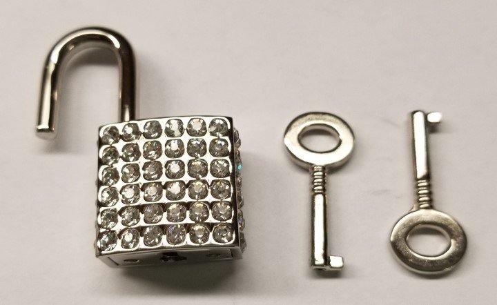 Nickel Plated Padlock with Rhinestones -Chrome bling shine fancy jewels box pouch small