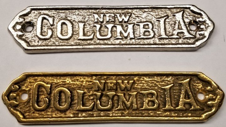 New Columbia Cast Brass Ice box Name plate antique vintage old retro 