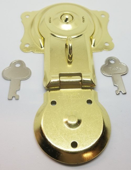 Polished Brass Trunk Lock with Keys - chest steamer antique vintage box