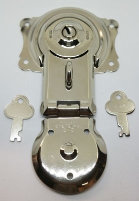 Polished Nickel Chrome Trunk Lock with Keys - chest steamer antique vintage box