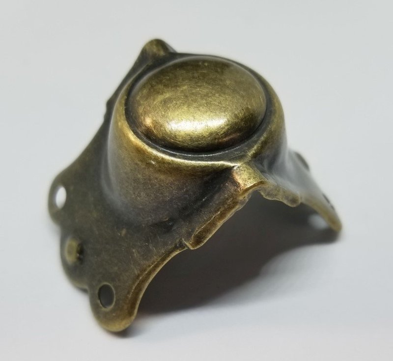 Antique Brass Plated Stamped Steel L Trunk Knee Clamp chest steamer vintage old edge elbow decorative cap cover box antique vintage retro old mid century modern rolling luggage bags cases cart skates