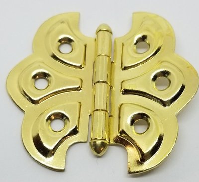 Butterfly Hinge Brass Plated Steel, shell design vintage antique rustic small