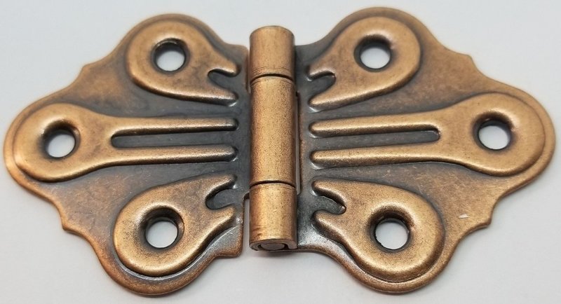 Antique Copper Plated Wing Hinge Plated Steel, shell butterfly design vintage rustic small doll house tiny
