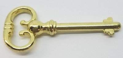 Brass Plated Key for Roll Top Desk Lock - Polished Skeleton Antique vintage retro old rustic Victorian curio cabinet drawer dresser small mortise