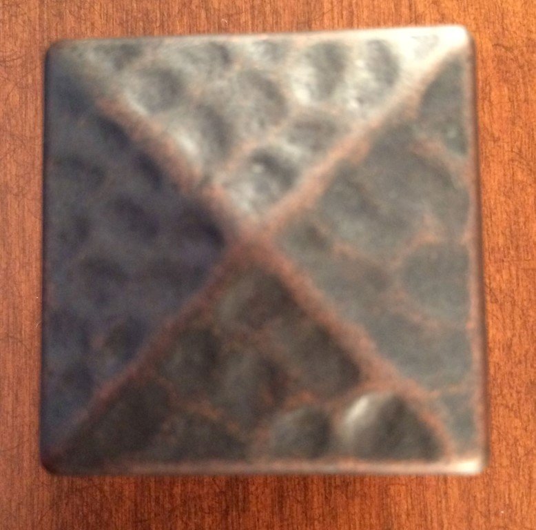 Mission Style Hammered Square Pyramid Cast Brass Knob Copper pull rustic