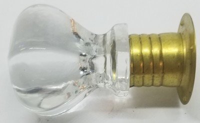 Clear Sellers Style THREADED GLASS KNOB with Brass Sleeve screw hoosier cabinet pull handle bulb