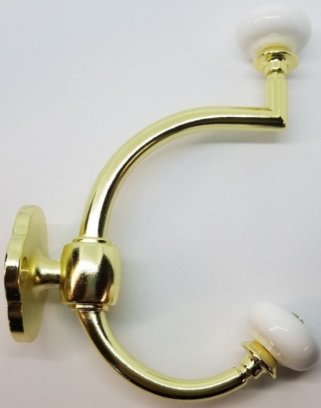 Bright Brass Double Front Mount Coat Hook Porcelain Knobs old classic vintage rack hat jacket retro