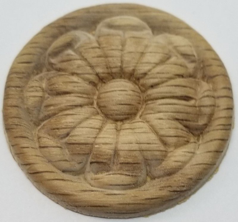 (LIMITED STOCK) - 1-5/8" Oak Veneered Pressed Decorative Ornament Rosette carved rose trim wood antique vintage retro