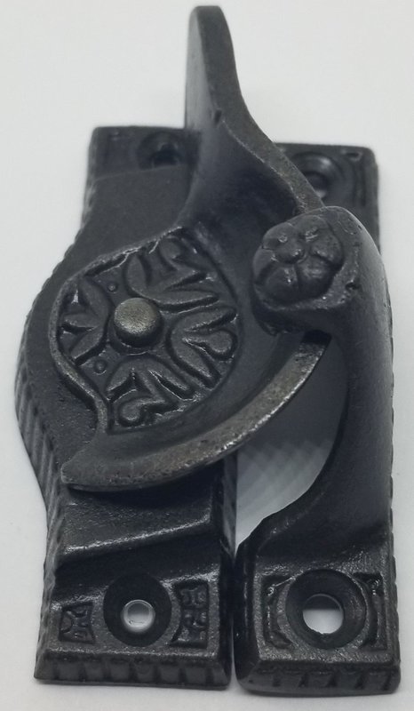 Decorative Cast Iron Victorian Window Sash Lock Latch and Catch flower eastlake rustic antique old vintage retro