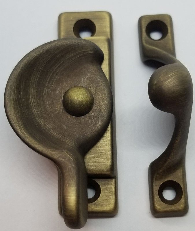 Decorative Solid Antique Brass Heavy Duty Spring Loaded Window Sash Lock Latch Square Cornered Catch century modern old vintage retro