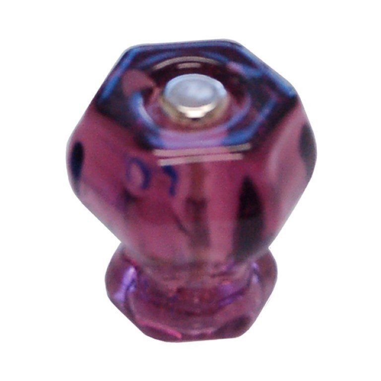 1-1/4" PURPLE AMETHYST Glass Knob Hexagon antique vintage old retro pan Hoosier cupboard side door drawer cabinet