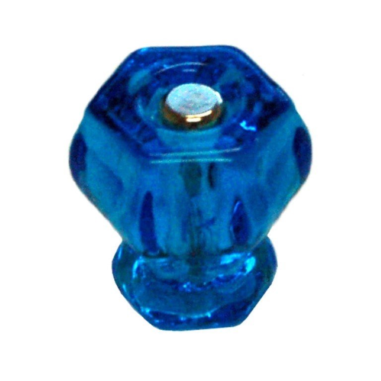 1-1/4" PEACOCK BLUE Glass Knob Hexagon antique vintage old retro pan Hoosier cupboard side door drawer cabinet