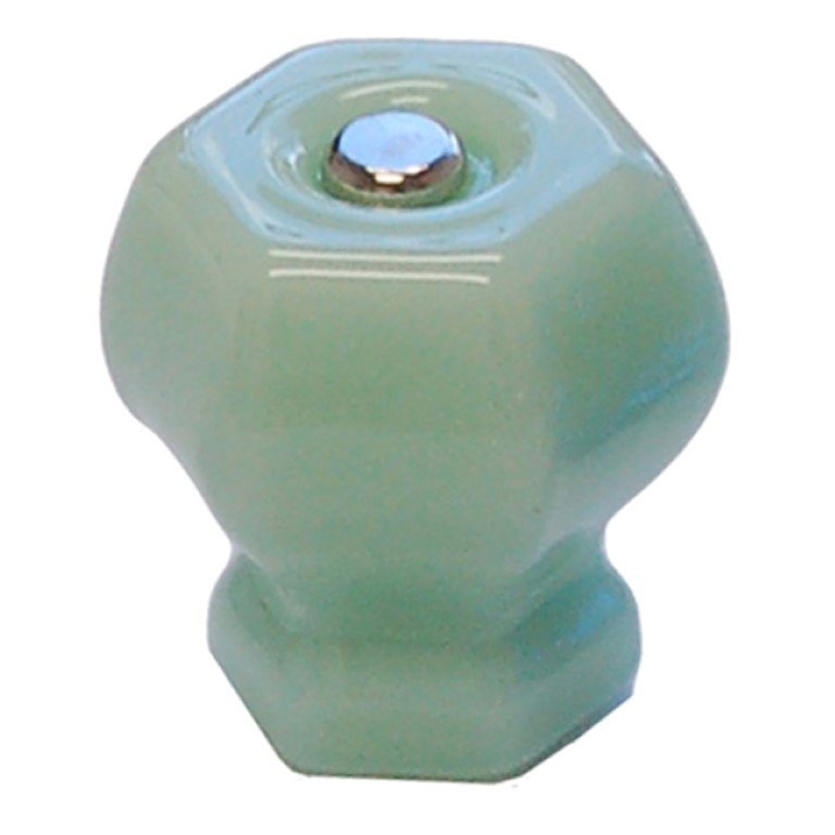 1-1/4" MILK GREEN JADE HEXAGONAL Glass Knob Hexagon antique vintage old retro pan Hoosier cupboard side door drawer cabinet