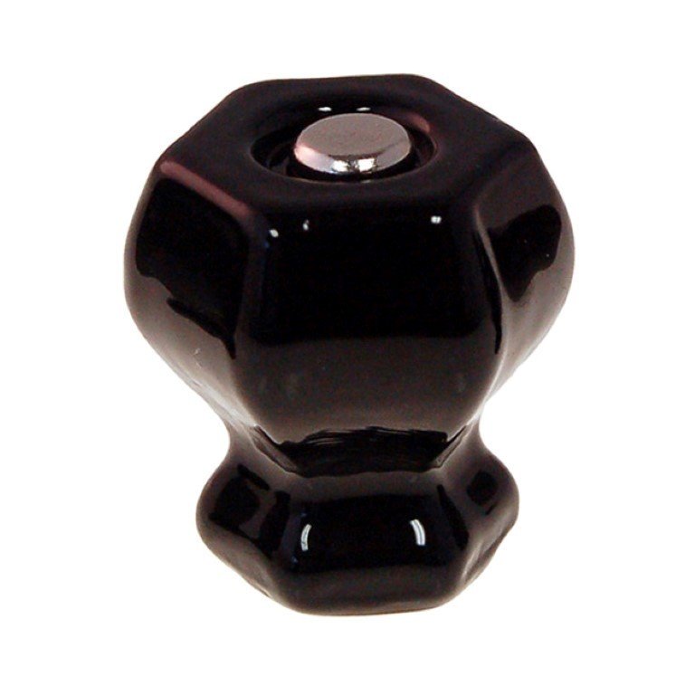 1-1/4" BLACK EBONY HEXAGONAL Glass Knob 1 inch Hexagon antique vintage old retro pan Hoosier cupboard side door drawer cabinet