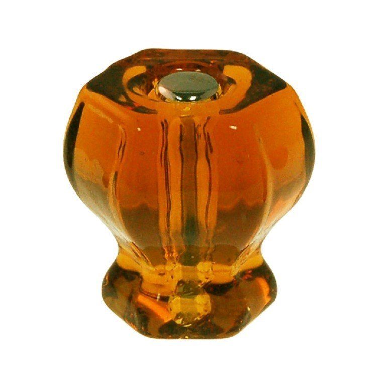 1-1/4" AMBER Hexagonal Glass Knob orange flame honey brown inch Hexagon antique vintage old retro pan Hoosier cupboard side door drawer cabinet