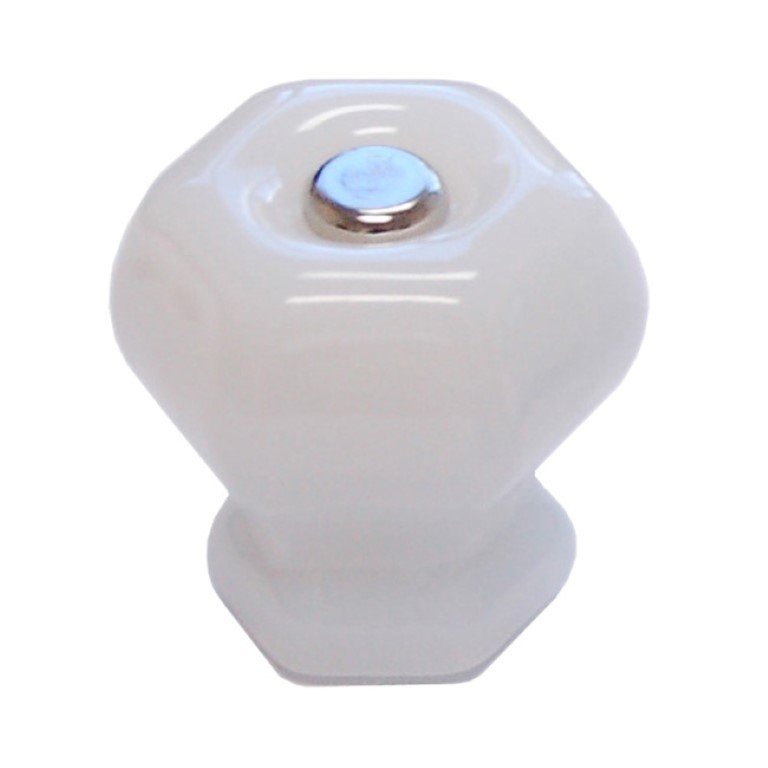 1-1/2" OPAL MILK WHITE Hexagonal Glass Knob Hexagon antique vintage old retro pan Hoosier cupboard side door drawer cabinet