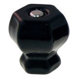 1-1/2" BLACK EBONY HEXAGONAL Glass Knob 1 inch Hexagon antique vintage old retro pan Hoosier cupboard side door drawer cabinet