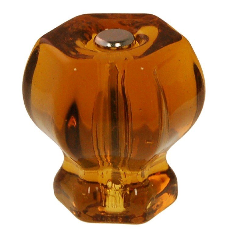 1-1/2" AMBER Hexagonal Glass Knob orange flame honey brown Hexagon antique vintage old retro pan Hoosier cupboard side door drawer cabinet
