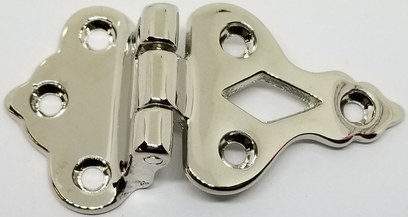 Polished Nickel Plated Cast Solid Brass Ice Box Door Hinge 3/8" Offset antique refrigerator freezer vintage retro