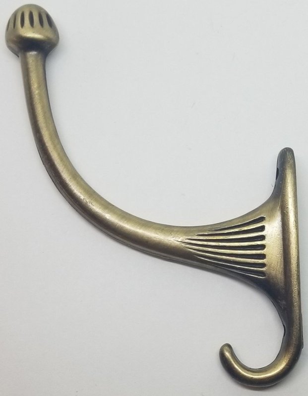 Single ANTIQUE BRASS costumer coat hook hall tree hat rack wall vintage old rustic