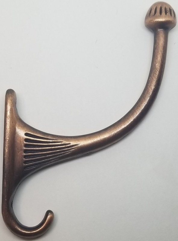 Single ANTIQUE COPPER costumer coat hook hall tree hat rack wall vintage old rustic acorn