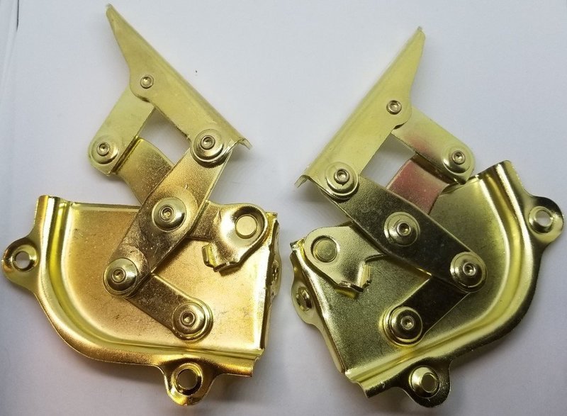 Brass SCISSOR HINGES Pair drop desk lid stay chest lift up hamper hassock trunk steamer strong cam