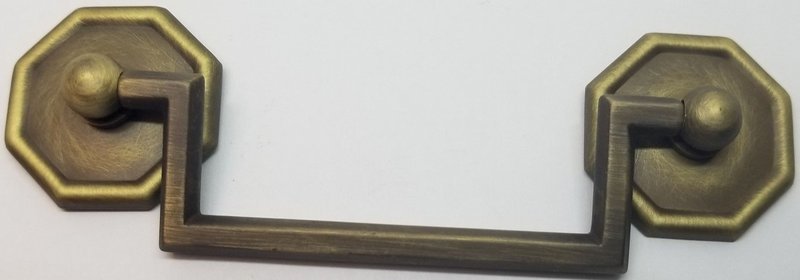 LARGE ANTIQUE BRASS 3-1/2" Centers Colonial Revival Drawer Pull Square Handles Hexagonal Posts antique vintage old