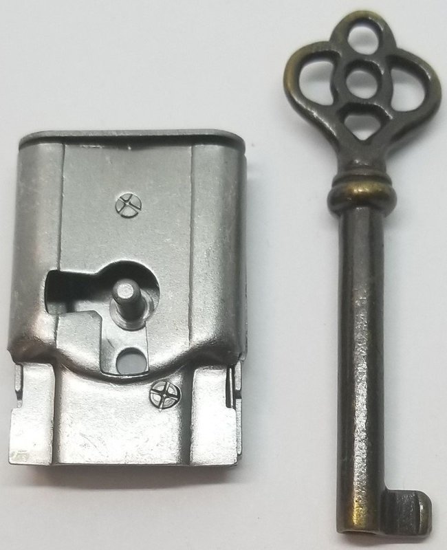 Full Mortise Lock Skeleton Key 1-1/2" X 1" right antique vintage old desk drawer cabinet clock small tiny fancy