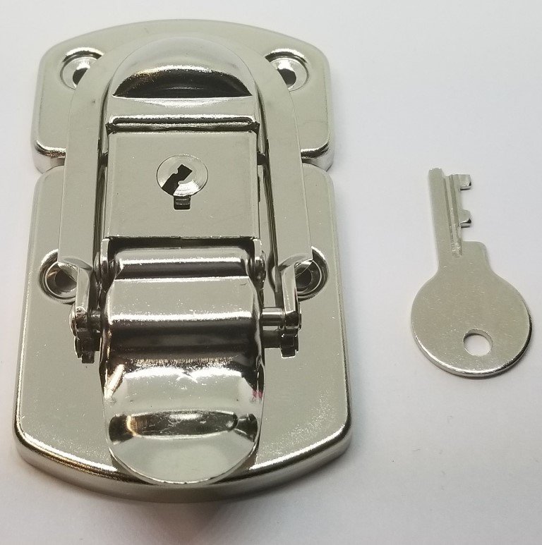 (LIMITED STOCK) - Big Nickel Plated Locking Drawbolt with Key case box trunk chest steamer chrome latch