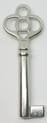 Nickel Plated Cast Brass Key M-1808 Skeleton Antique lock vintage old fancy chrome shiny jewelry ornament
