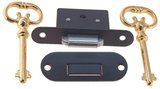 FLAT BLACK brass Roll Top Desk Lock Set rounded oval Catch 2 Keys vintage old retro chest trunk box case