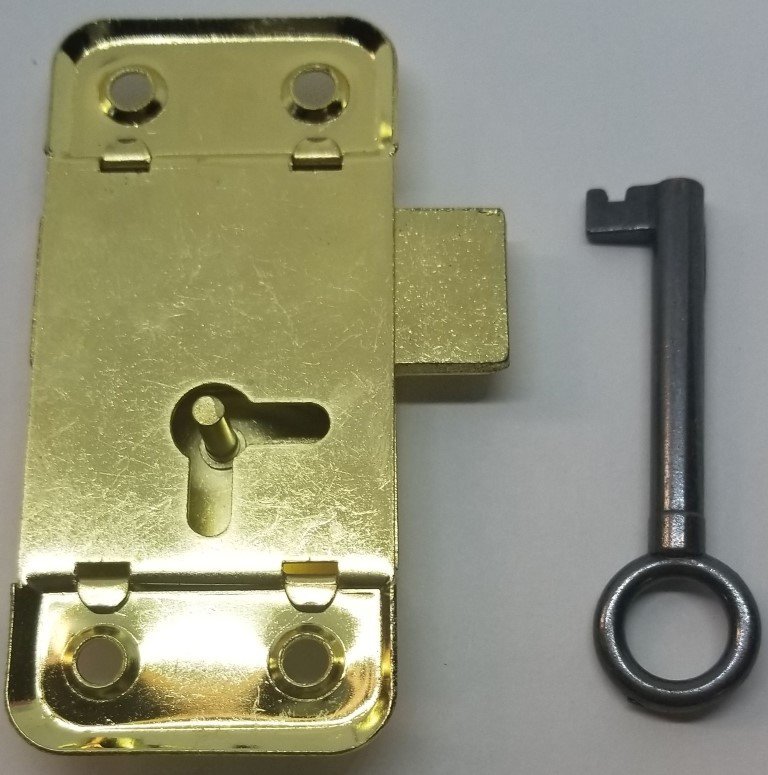 (LIMITED STOCK) - Large Brass Plated Steel Flush Mount Lock cabinet drawer door desk curio clock box jewelry case