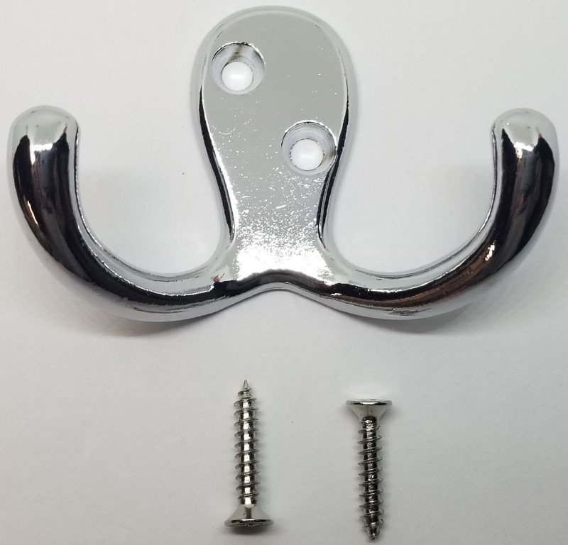 POLISHED CHROME Double Hook coat hat jacket wall vintage rustic octopus aluminum zamak
