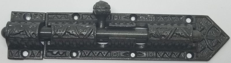 Cast Iron Victorian Style Iron Latch Bolt fancy steel decorative slide lock dead door cabinet antique vintage old