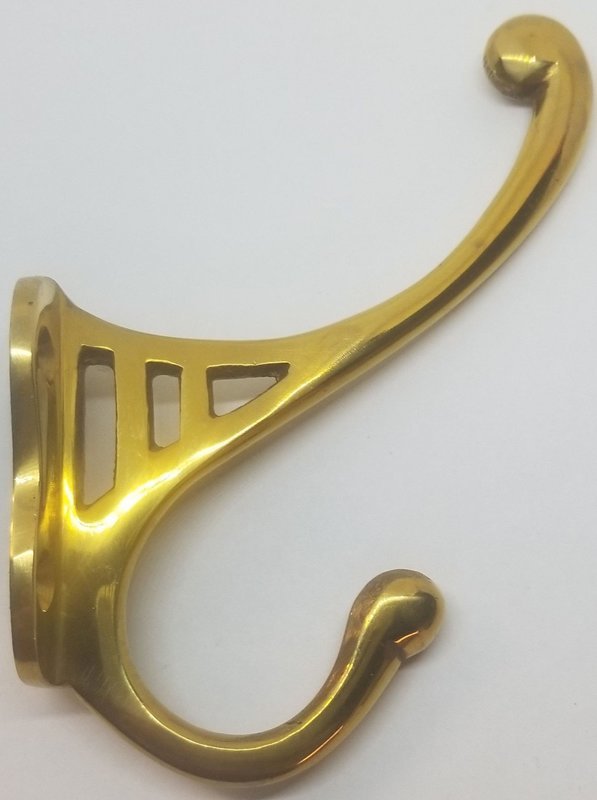 SMALL 4-3/4" CAST BRASS Front Mount Coat Hook double rack hat jacket fancy decorative antique old