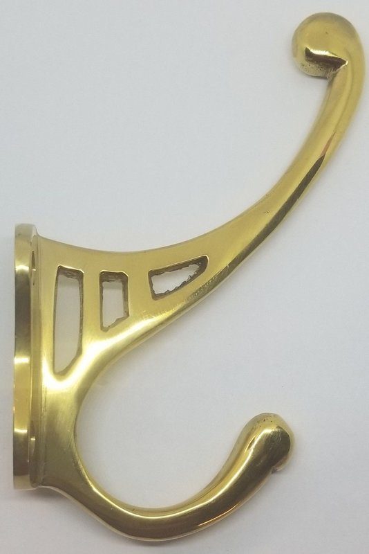 LARGE 5" Plain CAST BRASS Front Mount Coat Hook double rack hat jacket fancy decorative antique old