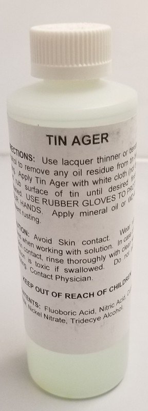 8oz. (Ounce) - TIN AGER Darkening Solution metal steel antique vintage old metal patina copper bronze rustic