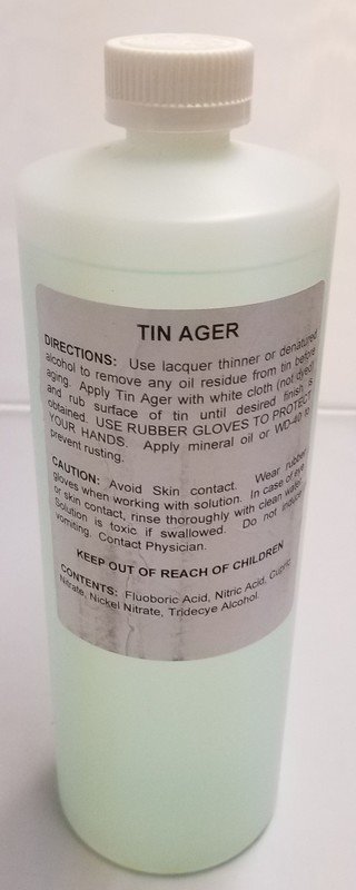32oz. (Ounce) - TIN AGER Darkening Solution metal steel antique vintage old metal patina copper bronze rustic