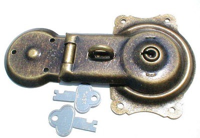 Antique Brass Trunk Lock with Keys - chest steamer vintage box old restore