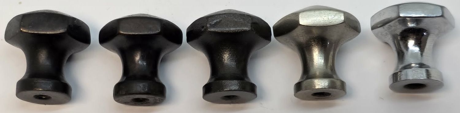 3/4" CAST IRON HEXAGON Knobs pull handle Victorian rustic antique vintage old retro pan Hoosier cupboard side door drawer cabinet chrome brass copper satin