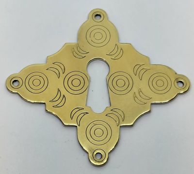 Colonial Revival Early American Keyhole Cover OR Single Post Teardrop Pendant Pull Solid Brass chased diamond-shaped plate antique vintage retro fancy decorative knob handle century modern hanging