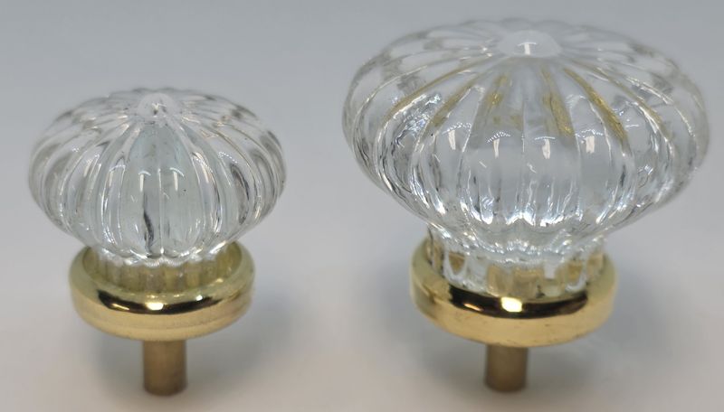 1.25" & 1.75" Diameter Colonial pattern Scalloped Clear Molded Glass KNOB on Brass & Nickel Base  antique fancy retro vintage door cabinet pull
