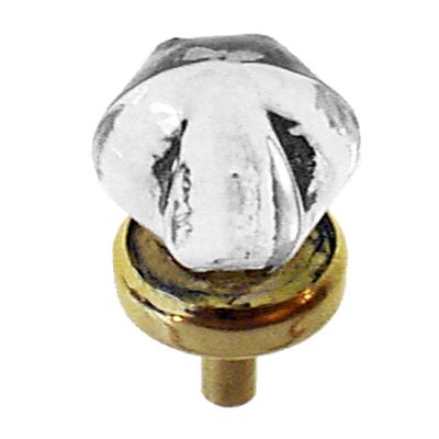 6 Point Star Shaped glass knob with polished brass nickel base – small medium large  1",  1.25,  1.875" antique vintage retro fancy door cabinet pull curio decorative fancy crystal clear