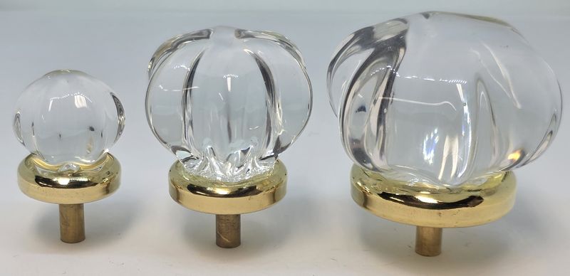 6 Point Star Shaped glass knob with polished brass nickel base – small medium large  1",  1.5"  2" antique vintage retro fancy door cabinet pull curio decorative fancy crystal clear