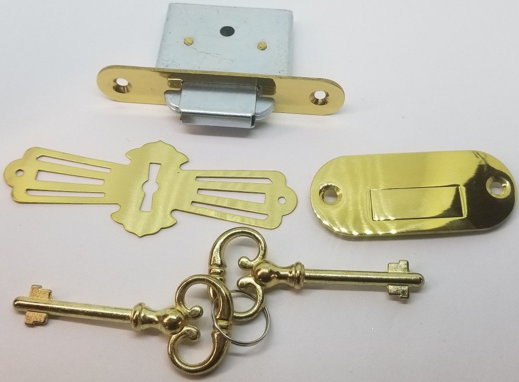 Full Mortise ROLL TOP DESK LOCK SET rounded plates brass Lock Catch 2 Keys antique vintage old retro Full Mortise ROLL TOP DESK LOCK SET rounded plates brass Lock Catch 2 Keys antique vintage old retro