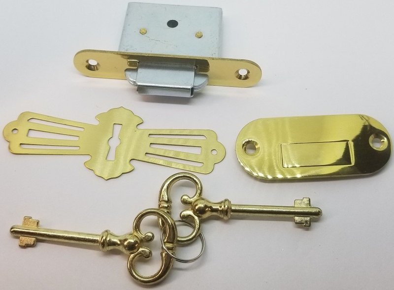 Full Mortise ROLL TOP DESK LOCK SET rounded plates brass Lock Catch 2 Keys antique vintage old retro Full Mortise ROLL TOP DESK LOCK SET rounded plates brass Lock Catch 2 Keys antique vintage old retro